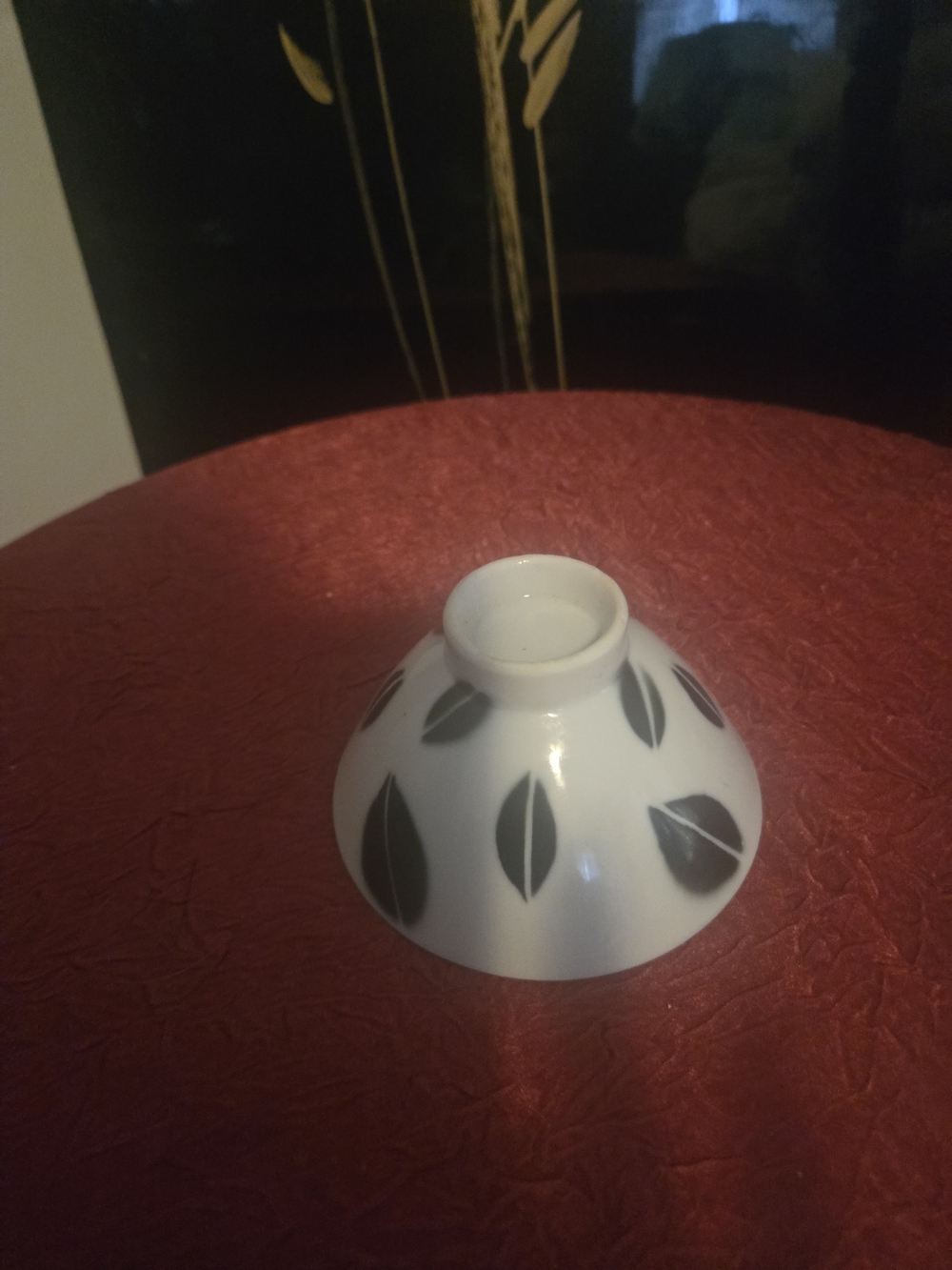 White Ceramic Accent Bowl with Black Leaf Pattern - Home Accents